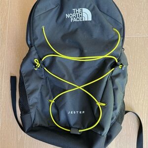 Black The North Face Jester Backpack with Neon Yellow Accents